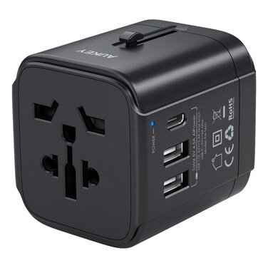 Aukey Universal Adapter With 3 USB Ports Black