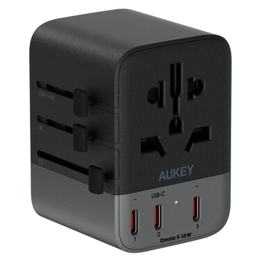 Aukey Travel Mate GaN Universal Adapter With USB And PD Ports Black 35W 2A