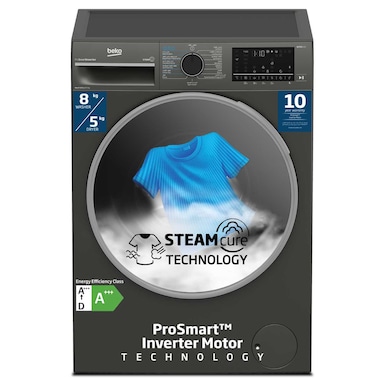 Beko 8/5 kg Washer/Dryer, 1400 RPM, 15 Programmes, Low Noise, Quick wash 14/28 Minutes, 10 Years Warranty on ProSmart Inverter Motor, WD8514M(Grey)