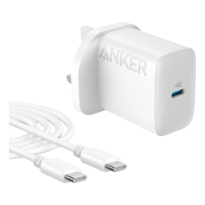Anker USB Charging Adapter 20W with USB-C to USB-C Data Sync and Charging Cable White 5ft