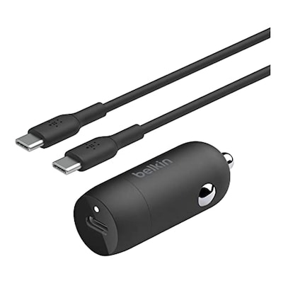 Belkin Boost Car Charger 30W with USB-C to USB-C Data Sync and Charging Cable Black 1m