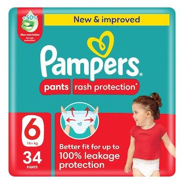 Pampers Rash Protection Diaper Pants with Aloe Vera Lotion Size 6 16kg+ Mega Pack 34 Pants