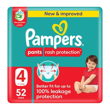 Pampers Rash Protection Diaper Pants with Aloe Vera Lotion Size 4 9-14kg Mega Pack 52 Pants