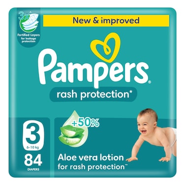 Pampers Rash Protection Diapers with Aloe Vera Lotion Size 3 6-10kg Giant Pack 84 Diapers