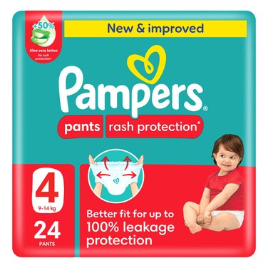 Pampers Rash Protection Pants Size 4 9-14kg Value Pack 24 Pants