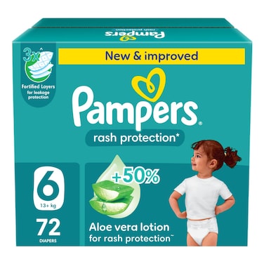 Pampers Rash Protection Diapers with Aloe Vera Lotion Size 6 13+kg 72 Diapers