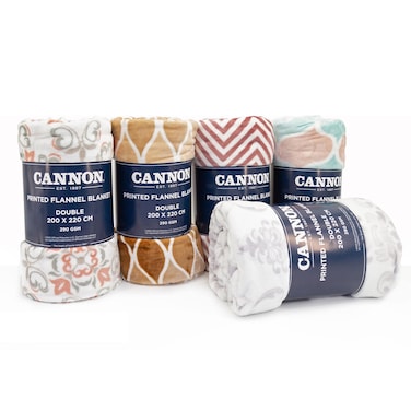 Cannon Printed Flannel Double Blanket, 200x220cm, 290 GSM, Assorted