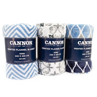 Cannon Printed Flannel King Blanket, 240x220cm, 290 GSM, Assorted