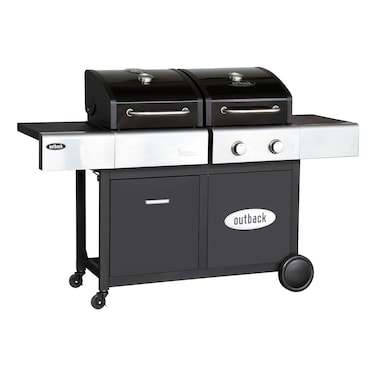 Outback Dual Fuel 2 Burner Charcoal and Gas Barbecue Black
