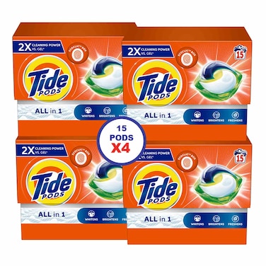 Tide All-in-One Laundry Pods Regular 15 Capsules Pack of 4