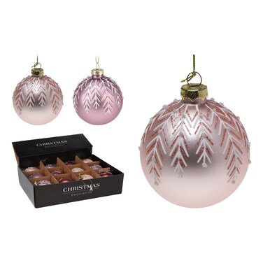 مجموعة كرات زجاجية لتزيين العيد الميلاد بتصميم أوراق بيضاء 8 سم