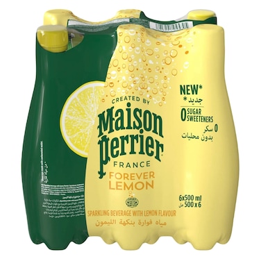 ميزون بيرييه فوريفر مياه فوارة بنكهة الليمون في قارورة بلاستيكية من مادة بولي إيثيلين تيرفثالات، 500 ملل حزمة من 6.