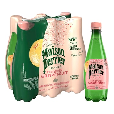 ميزون بيرييه فوريفر مياه فوارة بنكهة الغريب فروت في قارورة بلاستيكية من مادة بولي إيثيلين تيرفثالات، 500 ملل حزمة من 6.