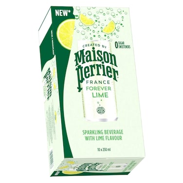Maison Perrier Forever Lime Flavour Sparkling Water Slim Can, 250ml Pack of 10