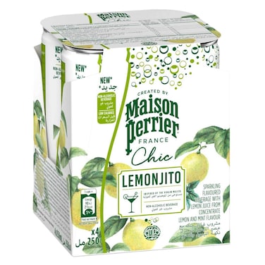 Maison Perrier Chic Lemonjito Lemon and Mint Flavour Sparkling Water Slim Can, 250ml Pack of 4