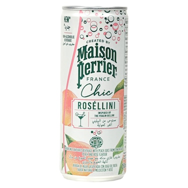 Maison Perrier Chic Rosellini Peach and Rose Flavour Sparkling Water Slim Can, 250ml