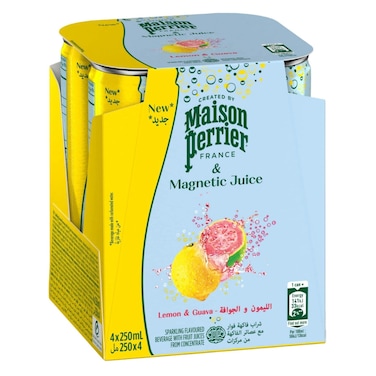 Maison Perrier &amp; Magnetic Juice Lemon and Guava Flavour Sparkling Water Slim Can, 250ml Pack of 4