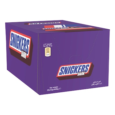 Snickers Peanut Dark Chocolate Bar, 42g Pack of 20