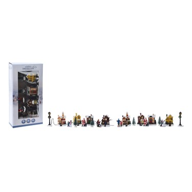 زينة مشهد قرية عيد الميلاد المضيئة بأضواء LED تصميمين مختلفن و10 قطع.