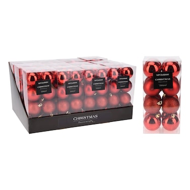 مجموعة كرات زينة عيد الميلاد حمراء 50 ملم 16 قطعة