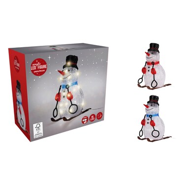 30 LED Battery Operated Acrylic Skiing Snowman Figure 2 Assorted 31cm