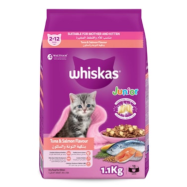 Whiskas Mother and Kitten Tuna and Salmon Flavour Dry Food, 1.1Kg Bag