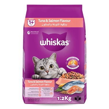 Whiskas Tuna and Salmon Flavour Cat Dry Food, 1.2Kg Bag