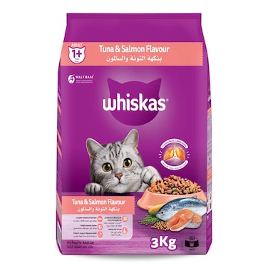 Whiskas Tuna and Salmon Flavour Cat Dry Food, 3Kg Bag