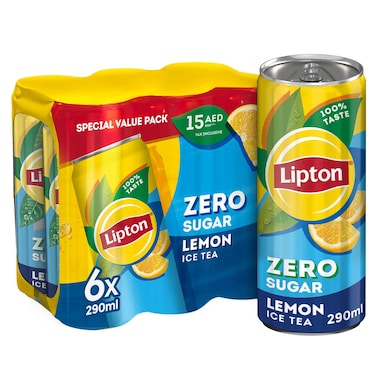 Lipton Zero Sugar Lemon Iced Tea, 290ml Pack of 6