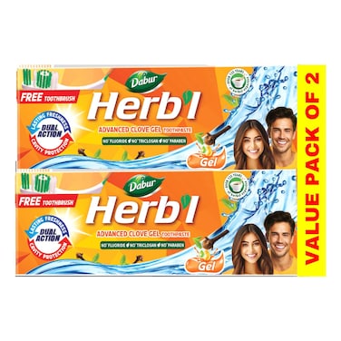Dabur Herbal Advanced Clove Gel Toothpaste And Toothbrush 150g Pack of 2