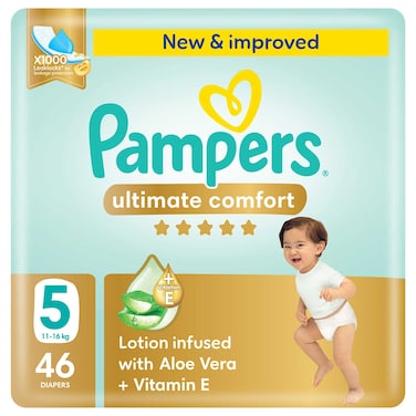 Pampers Ultimate Comfort Diapers with Aloe Vera Plus Vitamin E Size 5 11-16kg 46 Diapers