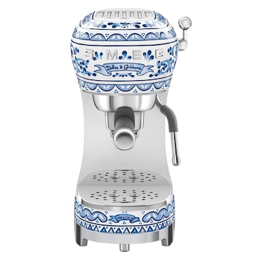 Smeg 50&#39;s Style Decorated Special Espresso Coffee Machine with Pump ECF02DGBUK, 1350 W, 1.1 L, Blu Mediterraneo, Stainless Steel and Plastic, 15 Bar