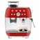 Smeg Espresso Coffee Machine with Pump EGF03RDUK, 1650 W, 2.4 L, Red, Stainless Steel, Drip Tray