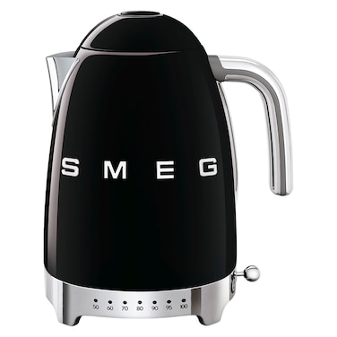 Smeg 50&#39;s Style Variable Temperature Electric Kettle KLF04BLUK, 3000 W, 1.7 L, Black, Stainless Steel, Glossy Finish