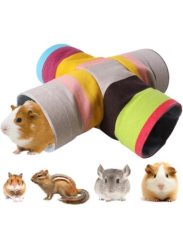 FDTY 1PCS Guinea Pig Tunnels and Tubes, 4 Way Ferret Play Tubes Activity Tunnel Hideaway Toys Cage Accessories for Guinea Pigs Dwarf Rabbits Hamsters Chinchillas Squirrels