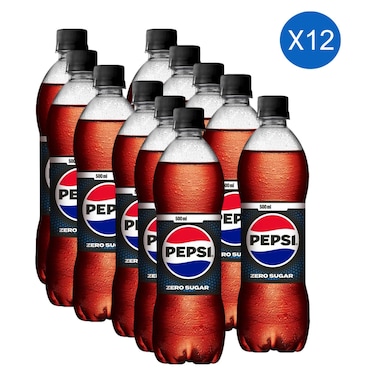 Pepsi Zero Sugar Soft Drink Bottle 500ml Pack of 12