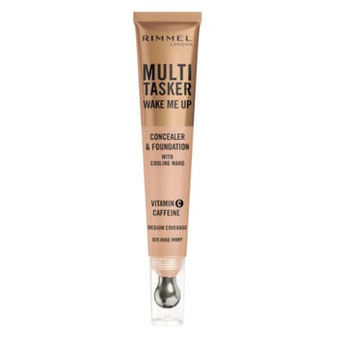 Rimmel London Multi-Tasker Wake Me Up Concealer And Foundation With Cooling Wand, 025 Rose Ivory