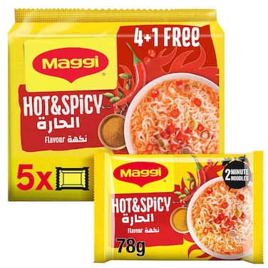 Nestle Maggi Hot &amp; Spicy Noodles 78g Pack of 5