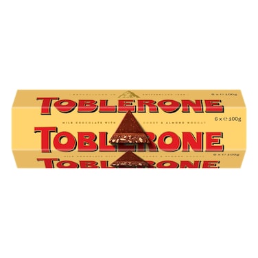 Toblerone Milk Chocolate with Honey and Almond Nougat, 100g Pack of 6