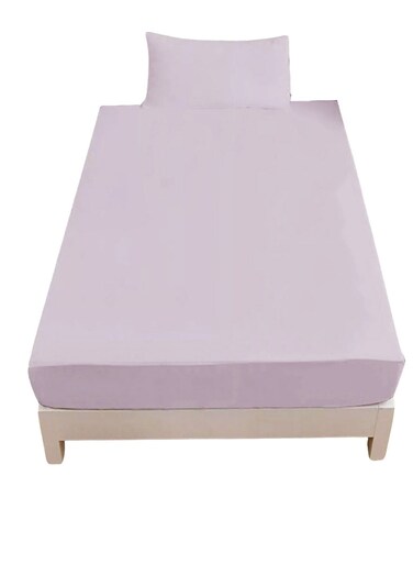 Smart Single Fitted Bed Sheet Plain Cotton Bed Sheet with Pillow Cover (190X90cm) Light Gray