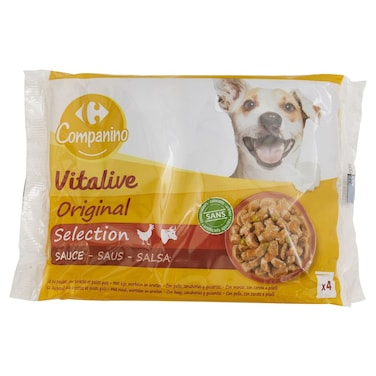 Carrefour Companino Adult Wet Dog Food with Chicken and Beef in Sauce, 100g, Pack of 4