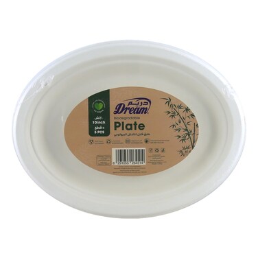 Dream Bagasse Oval Shaped Plate 10inch 5 PCS