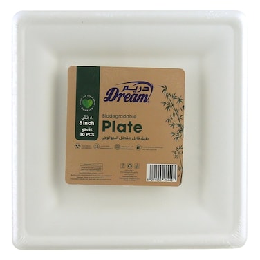 Dream Bagasse Square Shaped Plate 8inch 10 PCS