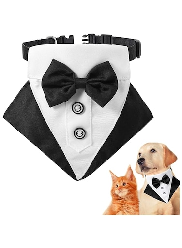 Bowtie for Dog, KOWVOWZ Formal Tuxedo Bandana Collar Pet Bowtie, Adjustable Wedding Bandana with Bow Tie &amp; Neck Tie, Adjustable Tuxedo Bandana Collar for Medium and Large Dogs (Small)