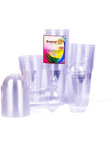 Sunny Your Bright Choice Plastic Cups 16oz Clear With Lids, 50 Cups