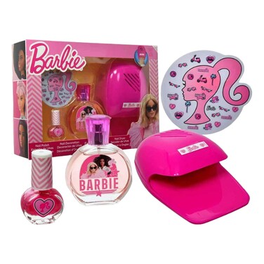 Air-Val Barbie Eau De Toilette 50ml Nail Polish 3.5ml Nail Decoration and Nail Dryer Gift Set