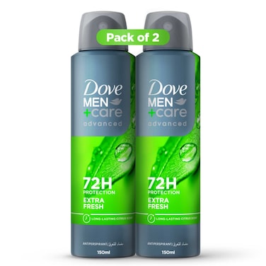 Dove Men+Care Antiperspirant Deodorant Spray, Extra Fresh, 150ml Pack of 2