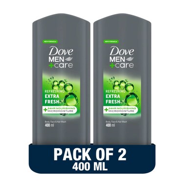 Dove Men+Care Refreshing Cleanser Extra Fresh 3in1 400ml Pack of 2