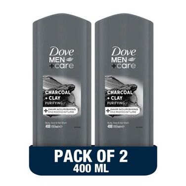 Dove Men+Care Purifying Cleanser Charcoal and Clay 3in1 400ml Pack of 2