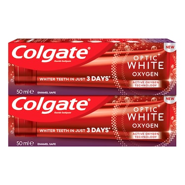 كولجيت أوبتيك وايت معجون أسنان  بالفلورايد والأكسجين 50 ملل ، حزمة من 2